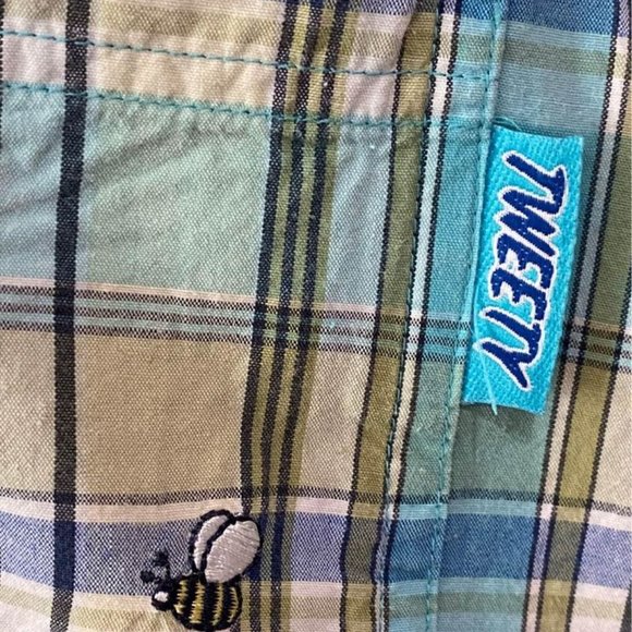 Looney Tunes Vintage Tweety Green/Blue Plaid Sleeveless Button Down Top … - Picture 6 of 9